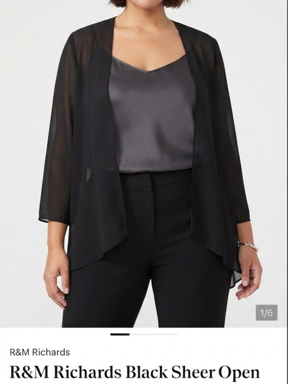 R&M Richards Black Sheer Open Front Shrug/Bolero – Size 16W